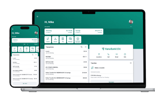Online and mobile banking app on phone and laptop